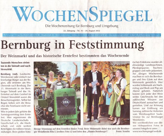 Pressebeitrag Wochenspiegel 'Bernburg in Feststimmung'